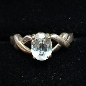 Vintage Sterling Silver Light Blue Oval Rhinestone Solitaire Ring, Size 7 Band